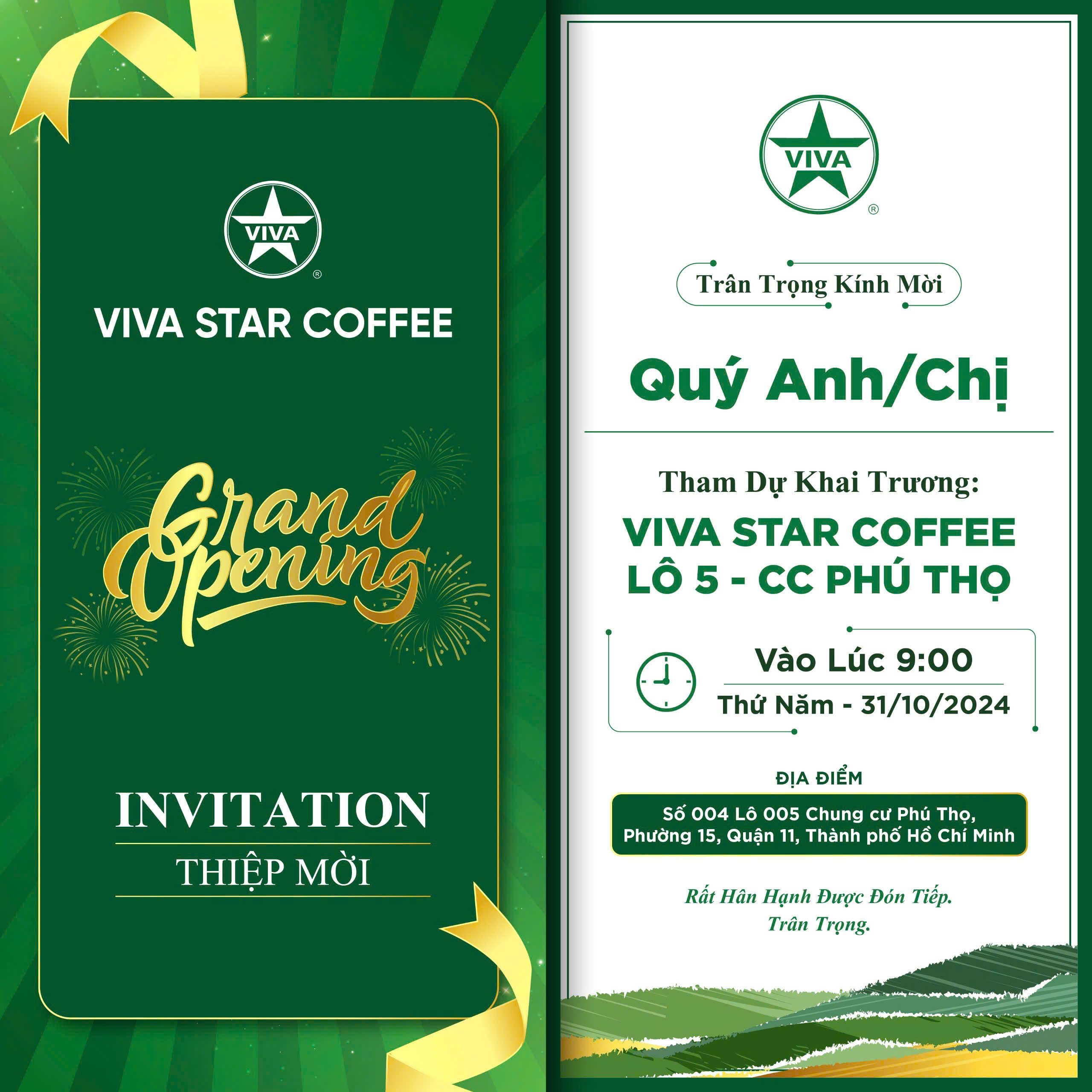 You are currently viewing Thiệp mời khai trương Viva Star Coffee quán mới